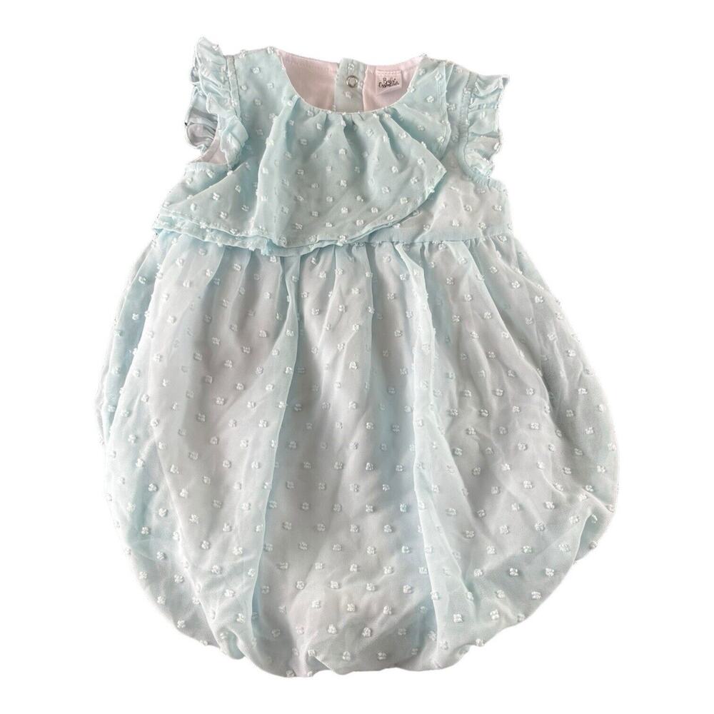 Baby Essentials Blue Swiss Dot Romper Dress 24‎ Months Delicate Feminine EUC